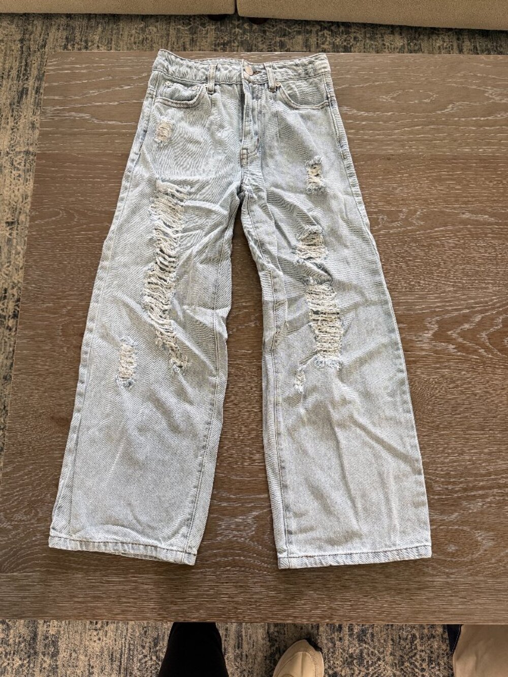 Girls Habitual Girl distressed ripped wide leg light wash denim jeans size 10